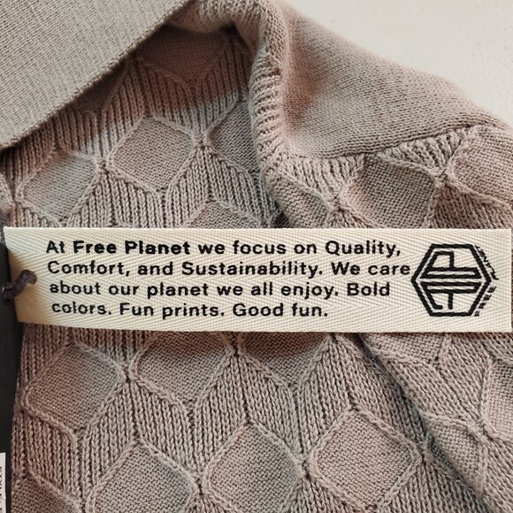 NWT FREE PLANET SZ L Men's Short Sleeve Pullover Polo Sweater Shirt Brown - Picture 7 of 11